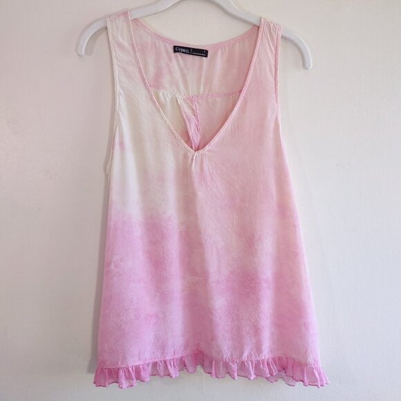 Gypsy 05 Silk Split-Back Ruffle Tank Top  Pastel Ombre Tie-Dye USA Women's Small - Picture 2 of 6